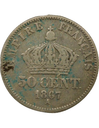 Napoléon III Tête Laurée 50 centimes Argent 1867 A - Paris