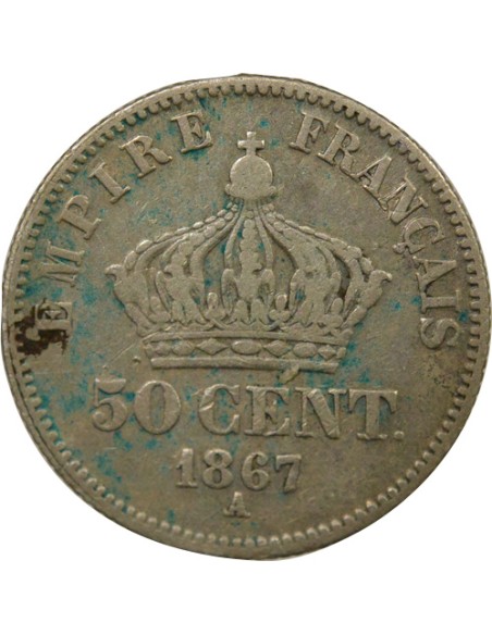 Napoléon III Tête Laurée 50 centimes Argent 1867 A - Paris