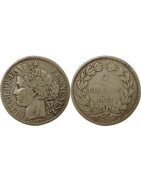 sans Légende 2 francs Argent 1871 K Bordeaux
