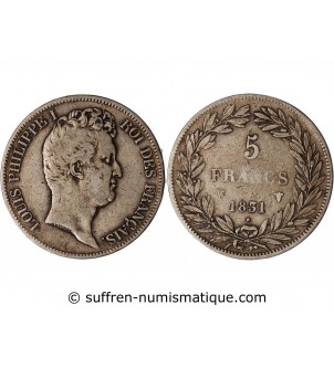 LOUIS PHILIPPE﻿ - 5 FRANCS ARGENT 1831 W LILLE "Type Tiolier, Tr creux"
