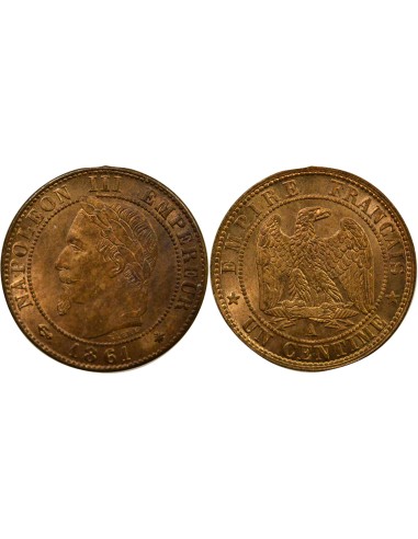 Napoléon III Tête Laurée 1 centime Bronze 1861 A - Paris