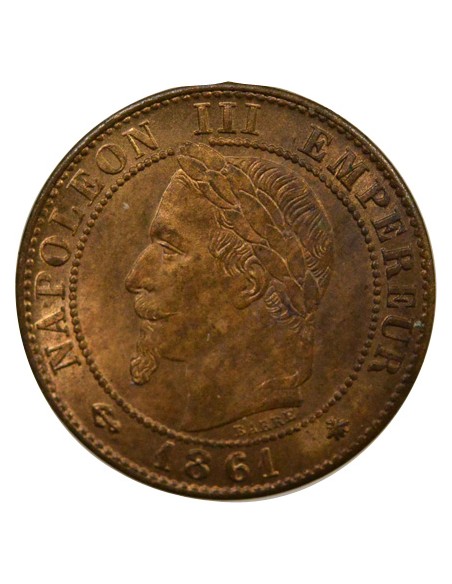Napoléon III Tête Laurée 1 centime Bronze 1861 A - Paris