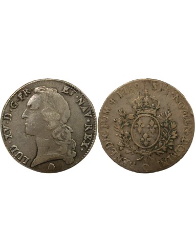 Louis XV au Bandeau 1 écu Argent 1769 Q Perpignan