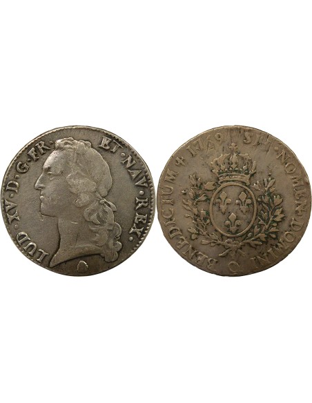 Louis XV au Bandeau 1 écu Argent 1769 Q Perpignan
