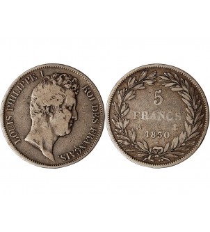 LOUIS PHILIPPE﻿ - 5 FRANCS ARGENT 1830 A PARIS "Type Tiolier, Tr relief" 2