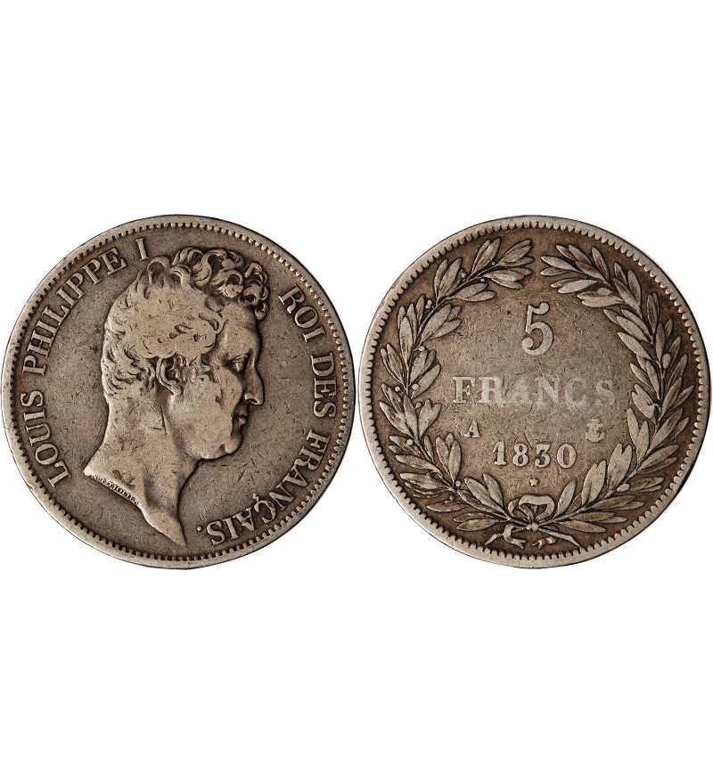 LOUIS PHILIPPE﻿ - 5 FRANCS ARGENT 1830 A PARIS "Type Tiolier, Tr relief"