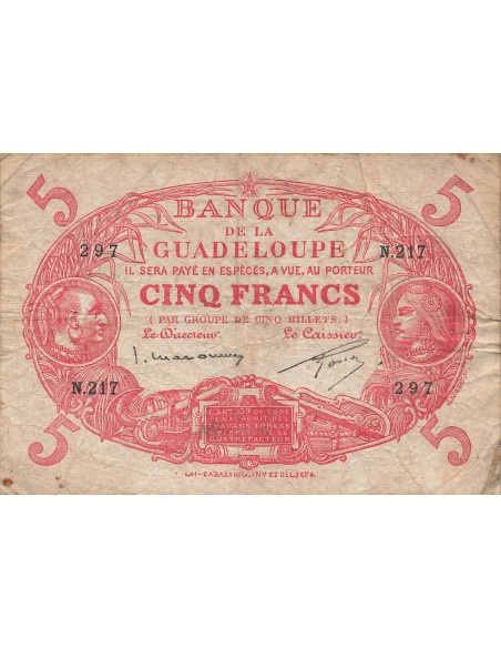 Guadeloupe 5 Francs - Cabasson - ND (1934-1943) - P.7c 5 francs 1934