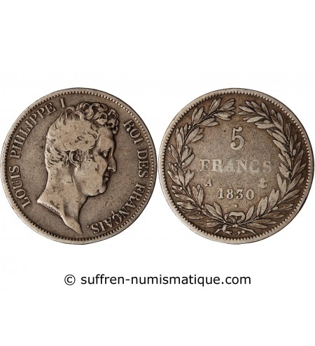 LOUIS PHILIPPE﻿ - 5 FRANCS ARGENT 1830 A PARIS "Type Tiolier, Tr relief"