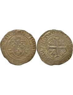 Charles VIII à la Couronne 1 blanc Billon 1488-1498 B Rouen