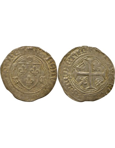 Charles VIII à la Couronne 1 blanc Billon 1488-1498 B Rouen