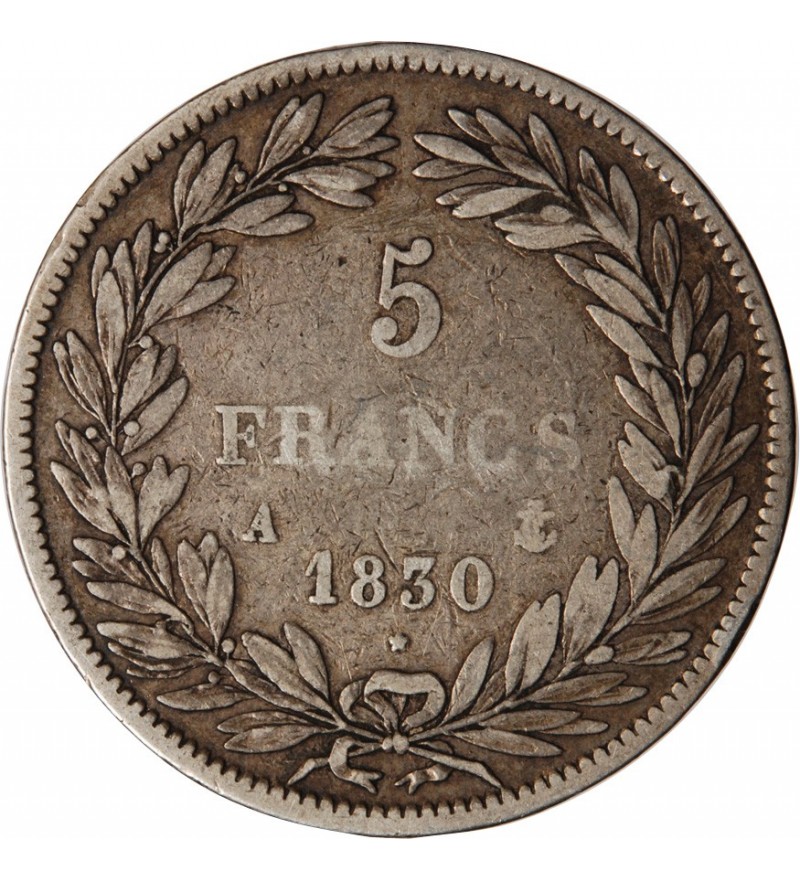 LOUIS PHILIPPE﻿ - 5 FRANCS ARGENT 1830 A PARIS "Type Tiolier, Tr relief"