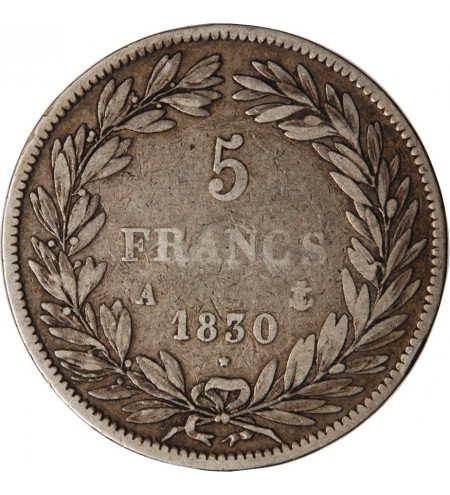 LOUIS PHILIPPE﻿ - 5 FRANCS ARGENT 1830 A PARIS "Type Tiolier, Tr relief"