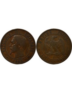 Napoléon III Tête nue 10 centimes Bronze 1853 B Rouen