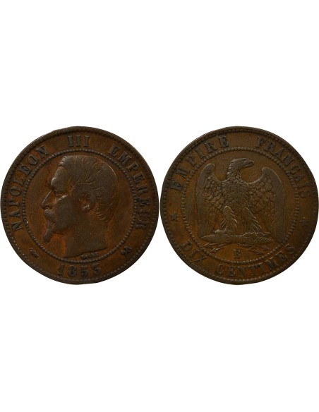Napoléon III Tête nue 10 centimes Bronze 1853 B Rouen