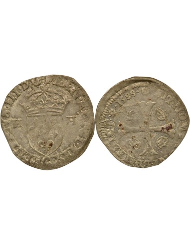 Henri III aux Deux H 1 douzain Billon 1588 C Saint-Lô