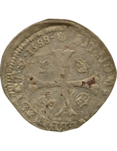 Henri III aux Deux H 1 douzain Billon 1588 C Saint-Lô