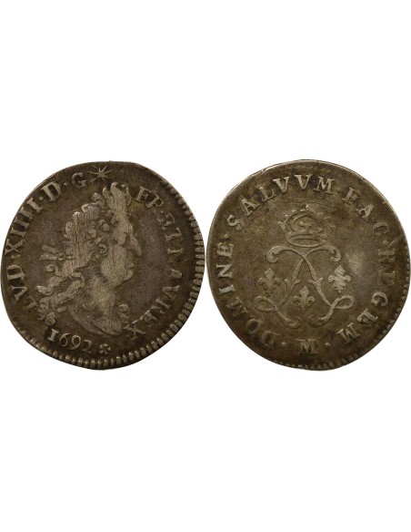 Louis XIV aux Deux L 4 sols Argent 1692 M Toulouse