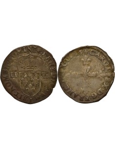 Charles X Cardinal de Bourbon au nom de Charles X 1/4 écu Argent 1594 T Nantes
