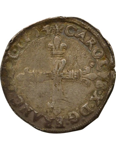 Charles X Cardinal de Bourbon au nom de Charles X 1/4 écu Argent 1594 T Nantes