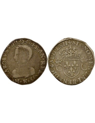 Charles IX 2e Type 1 teston Argent 1562 K Bordeaux