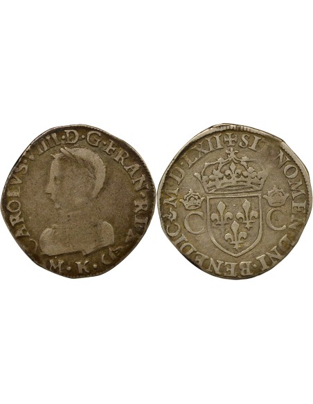 Charles IX 2e Type 1 teston Argent 1562 K Bordeaux