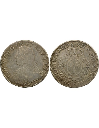 Louis XV au Buste Habillé 1 écu Argent 1726 K Bordeaux