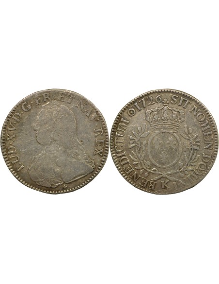 Louis XV au Buste Habillé 1 écu Argent 1726 K Bordeaux