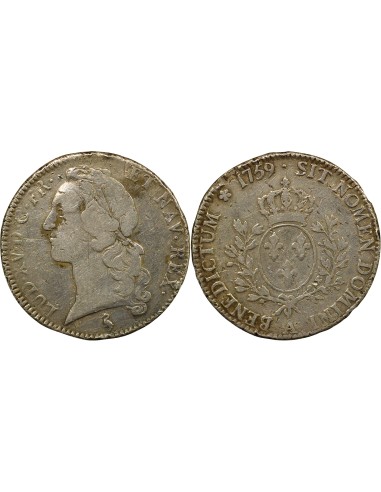 Louis XV au Bandeau 1 écu Argent 1759 A - Paris