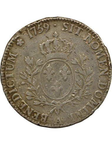 Louis XV au Bandeau 1 écu Argent 1759 A - Paris