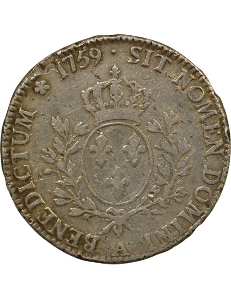 Louis XV au Bandeau 1 écu Argent 1759 A - Paris