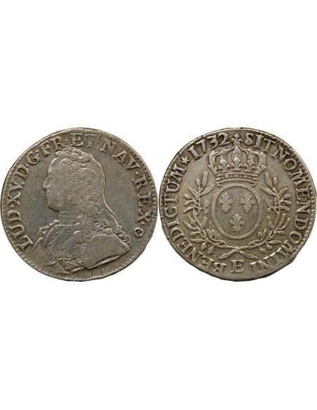 Louis XV au Buste Habillé 1 écu Argent 1732 E Tours