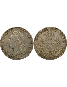 Louis XV à la Vieille Tête 1 écu Argent 1772 D Lyon