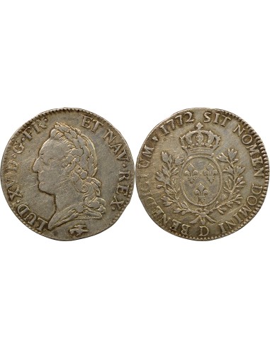 Louis XV à la Vieille Tête 1 écu Argent 1772 D Lyon