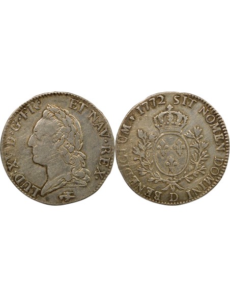 Louis XV à la Vieille Tête 1 écu Argent 1772 D Lyon