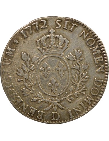 Louis XV à la Vieille Tête 1 écu Argent 1772 D Lyon