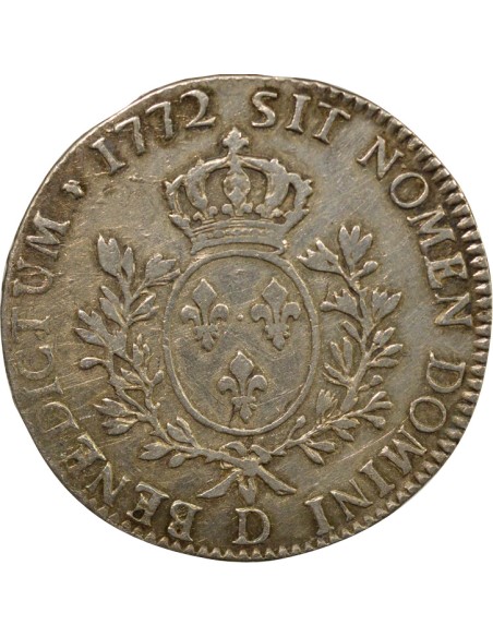 Louis XV à la Vieille Tête 1 écu Argent 1772 D Lyon