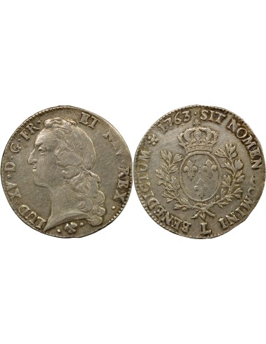 Louis XV au Bandeau 1 écu Argent 1763 L Bayonne