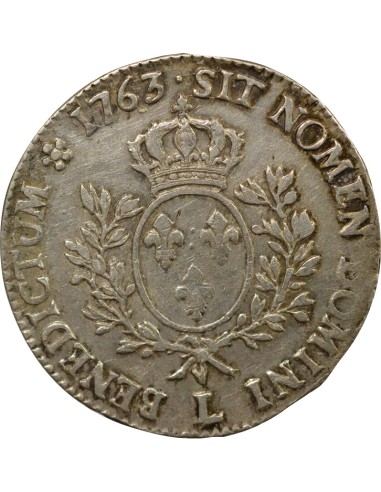 Louis XV au Bandeau 1 écu Argent 1763 L Bayonne