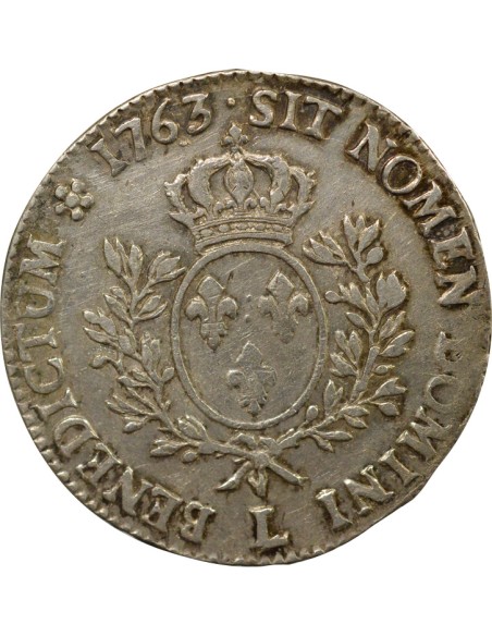 Louis XV au Bandeau 1 écu Argent 1763 L Bayonne