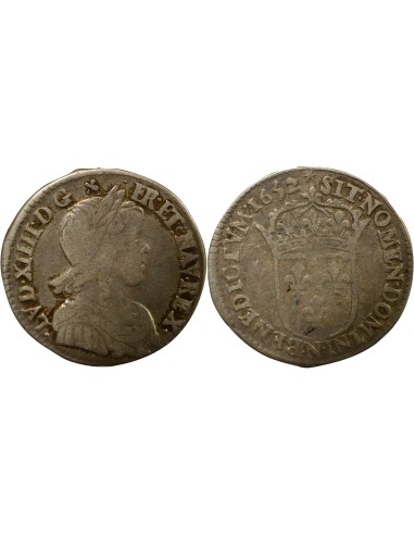 Louis XIV à la Mèche Longue 1/12 ecu Argent 1652 N Montpellier