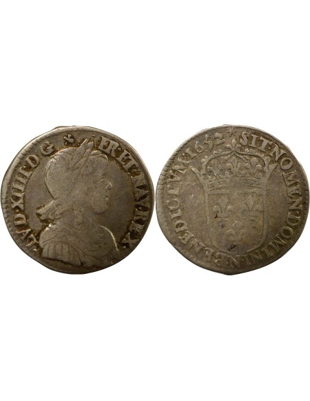 Louis XIV à la Mèche Longue 1/12 ecu Argent 1652 N Montpellier