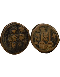 Empire Byzantin Justin II Justin II & Sophie - Follis - An 10 (574 / 575) Nicomédie 1 follis Cuivre 574-575 Nicomédie
