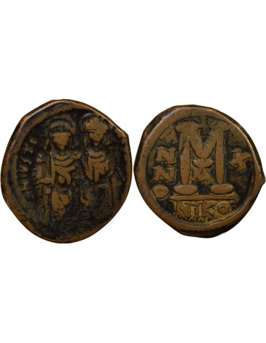 Empire Byzantin Justin II Justin II & Sophie - Follis - An 10 (574 / 575) Nicomédie 1 follis Cuivre 574-575 Nicomédie