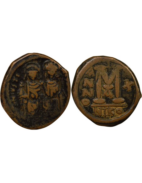 Empire Byzantin Justin II Justin II & Sophie - Follis - An 10 (574 / 575) Nicomédie 1 follis Cuivre 574-575 Nicomédie