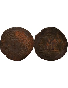 Empire Byzantin Maurice Tibère 2e Type 1 follis Cuivre An 13 (594-595) Antioche