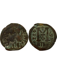 Empire Byzantin Justin II Justin II & Sophie - Follis - An 7 (571 / 572) Nicomédie 1 follis Cuivre 571-572 Nicomédie