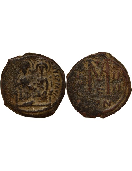 Empire Byzantin Justin II Justin II & Sophie - Follis - An 4 (568 / 569) Constantinople 1 follis Cuivre 568-569 Constantinople