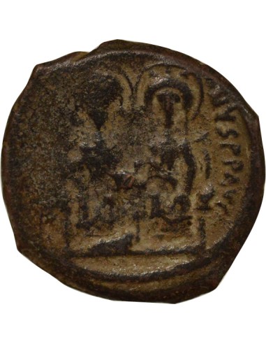 Empire Byzantin Justin II Justin II & Sophie - Follis - An 4 (568 / 569) Constantinople 1 follis Cuivre 568-569 Constantinople