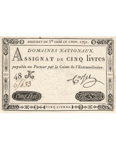 5 Livres - 1er Novembre 1791 - Sign. Corsel - Série 48K 5 livres 1791