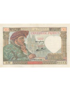 50 Francs - Jacques Coeur - 17-04-1941 - Série S.62 50 francs 1941